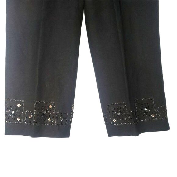 Larry Levine Woman Pants Womens 14W Black Linen Blend Beaded Hem Lined Cropped - Picture 4 of 8